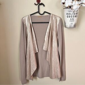 Elie Tahari Metallic Beige Merino Wool Leather Cardigan
